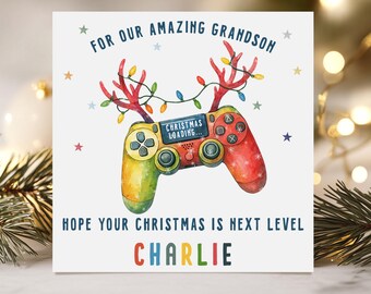 Gamer Christmas Card,  Personalised Xmas Card for Son, Grandson, Nephew, Brother, Fun Gaming Controller Design for Any Relation, Boys Girls