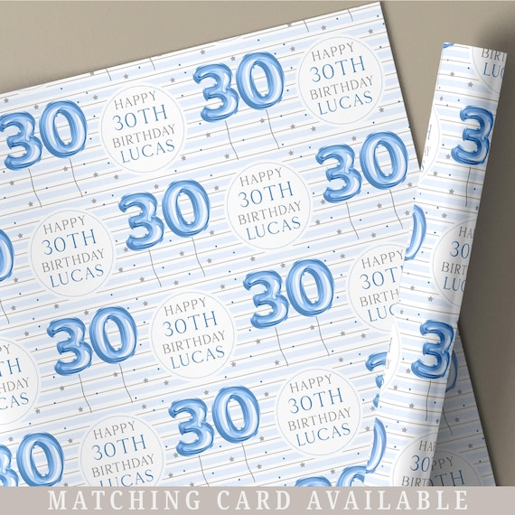30th Birthday Gift Wrapping Paper for Him, Personalised Happy 30th Birthday Gift Wrap for Husband, Son, Grandson, Brother Uncle, Any Wording