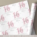 16th Birthday Gift Wrapping Paper for Her, Personalised Happy 16th Birthday Gift Wrap & Card for Daughter, Granddaughter, Niece, Sister