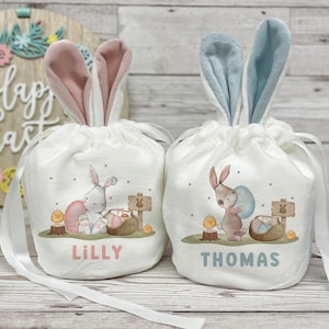 Personalised Easter Bunny Drawstring Bag | Easter Bunny Ears Treat Bag | Easter Gift Bag for Kids |  | Kids Easter Keepsake Bag | 4 Designs