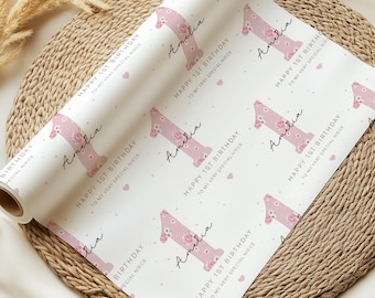 First Birthday Wrapping Paper for Girls, Personalised 1st Birthday Gift Wrap Daughter, Granddaughter, Niece, Baby Girl, Pink Floral Number