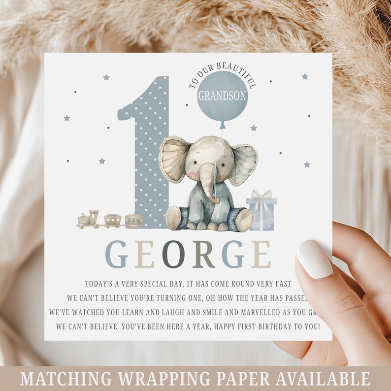 Personalised First Birthday Card, 1st Birthday Card for Son, Grandson, Great-Grandson, Brother, Godson, Nephew, Special Little Boy image 1