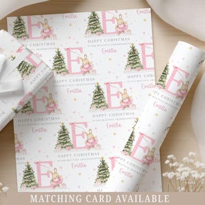 Pink Christmas Gift Wrapping Paper for Girls, Personalised Xmas Gift Wrap for Daughter, Granddaughter, Niece, Pink Christmas Bunny Ballerina
