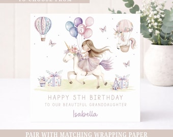Personalised  Birthday Card for Girls, Princess & Unicorn 4th 5th 6th 7th Any Age Birthday Card for Daughter, Granddaughter, Niece, Sister