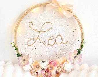 First name crown, child&#39;s room decoration, baby birth gift, personalized first name flower crown, birthday gift, Christmas gift