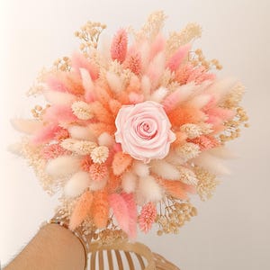 Hochzeitsstrauß, Getrockneter Blumenstrauß, konservierter Blumenbrautstrauß, Boho-Strauß, handgefertigt, rosa und pfirsichfarbene Blumen