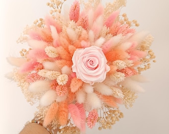 Wedding bouquet, Dried flower bouquet, preserved flower bridal bouquet, boho bouquet, handmade, pink and peach flowers