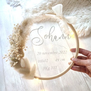 Corona de flores secas naturales con nombre de brillo dorado, decoración de la habitación del bebé, regalo de nacimiento, cumpleaños, Navidad, regalo de Navidad