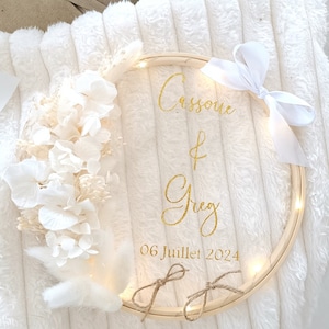 Eheringhalter aus natürlichen Trockenblumen, glitzernde goldene Hochzeitsdekoration, Boho-Hochzeit, Land- und personalisierte Hochzeitsdekoration