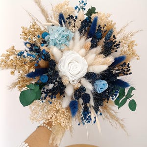 Hochzeitsstrauß, Getrockneter Blumenstrauß, Konservierter Blumenbrautstrauß, Boho-Strauß, Handgefertigt, Blaue Blumen