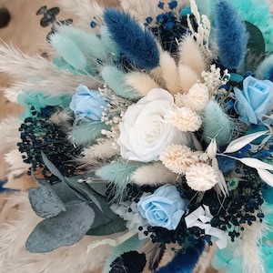 Hochzeitsstrauß, Getrockneter Blumenstrauß, Konservierter Blumenbrautstrauß, Boho-Strauß, Handgefertigt, Blaue Blumen