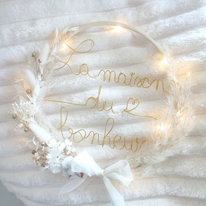 Corona di fiori secchi naturali con nome glitter oro, decorazione cameretta, regalo personalizzato, nascita, Natale, idea Natale