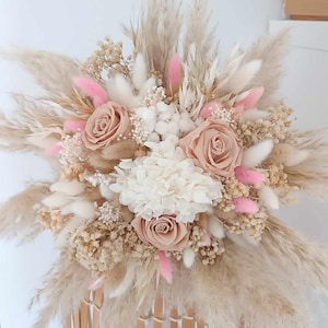 Hochzeitsstrauß, Getrockneter Blumenstrauß, Boho Brautstrauß, Hochzeitsblumenarrangement, Handarbeit, Beige rosa Brautstrauß
