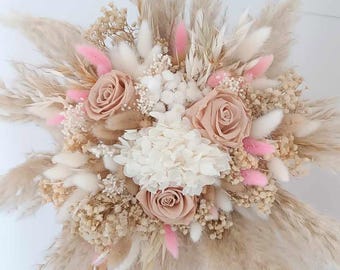 Wedding bouquet, Dried flower bouquet, Bohemian bridal bouquet, Wedding flower arrangement, Handmade, Beige pink bridal bouquet