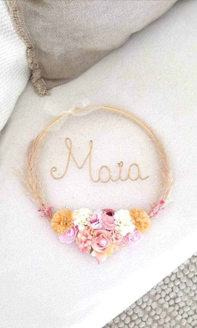 First Name Crown in Dried Flowers, Children's Room Decoration, Baby ...