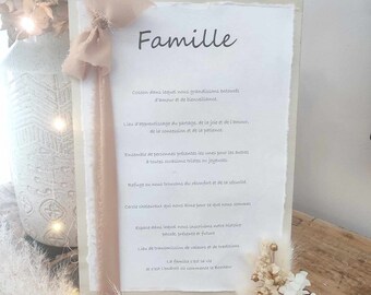 Affiche définition famille fleur, Idée cadeau maman, cadeau personnalisé à offrir, cadeau de noël, cadre message famille en fleurs séchées,