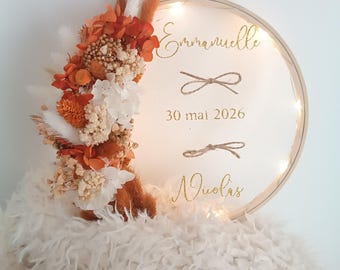 Porte Alliances Bohème en Fleur Séchée Personnalisé – Porte Alliance Mariage Original, Champêtre & Écoresponsable - Couleur terracota blanc