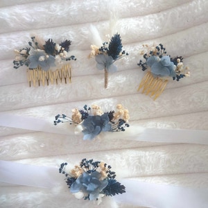 NUIT collection dried flower wedding accessories, hair combs, buttonholes, wedding bracelets, hair clips, witness gift