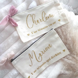 Wedding Pouch, Witness Kit, bridesmaid, future bride, golden witness, EVJF, Travel pouch, witness gift idea, gold writing