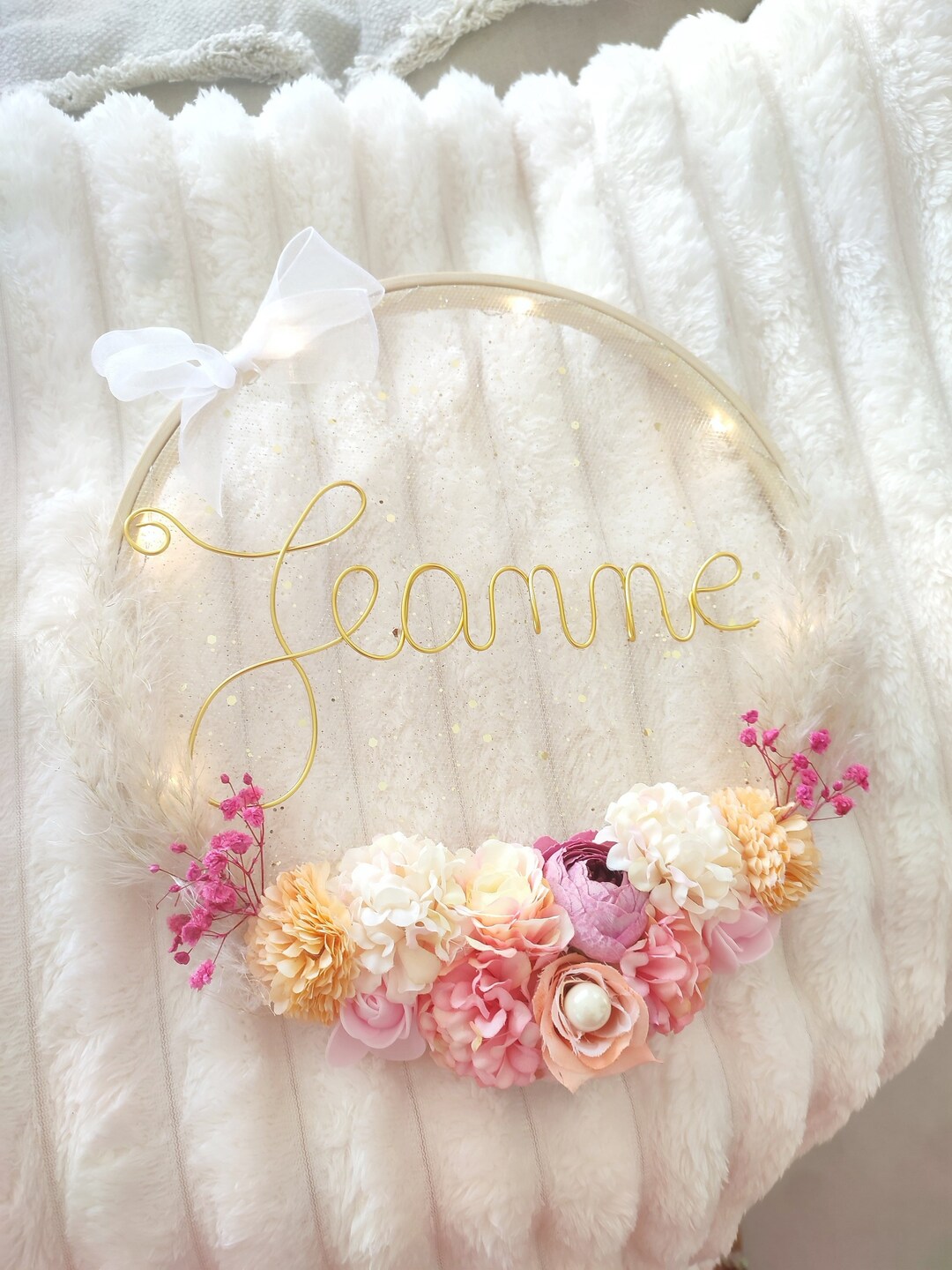 First Name Crown in Dried Flowers, Children's Room Decoration, Baby ...