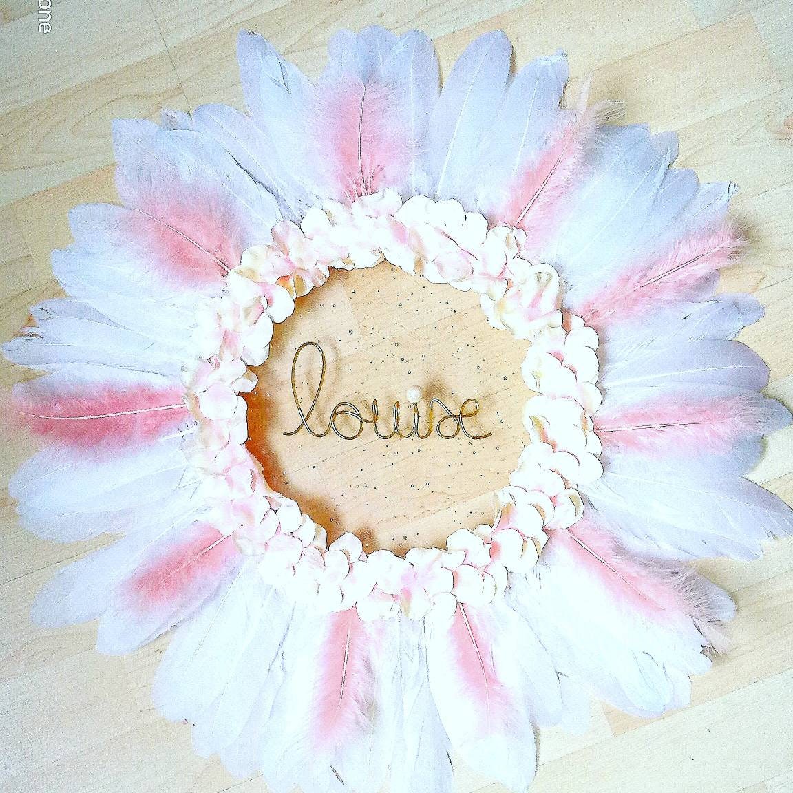 Jujuhat, Jujuhat Blanc et Rose , Décoration Murale Enfant, Suspension Chambre Fille, Prénom Personna