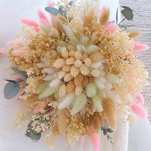 Wedding bouquet, Dried flower bouquet, preserved flower bridal bouquet, boho bouquet, sage green and pink and white