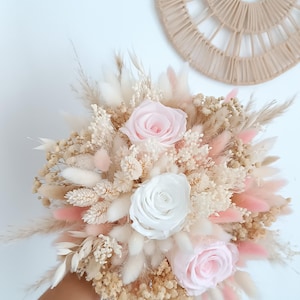 Hochzeitsstrauß, Trockenblumenstrauß, Boho Brautstrauß, Hochzeitsblumenarrangement, Handarbeit, Brautstrauß mit Rosen