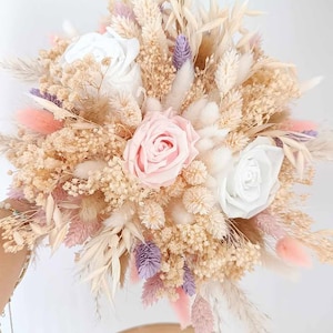 Hochzeitsstrauß, Trockenblumenstrauß, Boho Brautstrauß, Hochzeitsblumenarrangement, Handarbeit, Brautstrauß mit Rosen