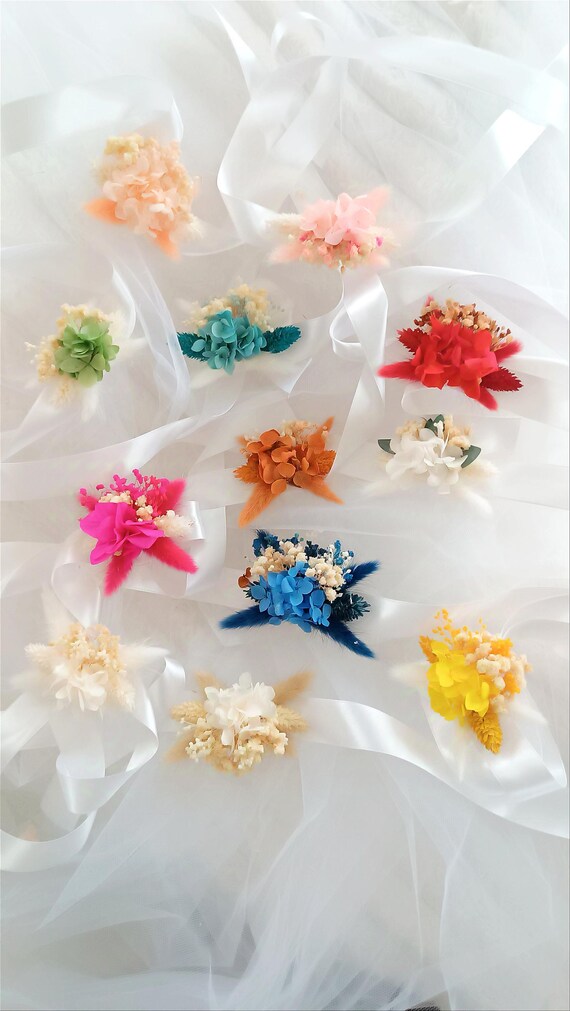 Bracelet de fleurs séchées et stabilisées, Bracelet mariage, Bracelet en fleur pour demoiselle d'honneur et EVJ- Accessoires mariage