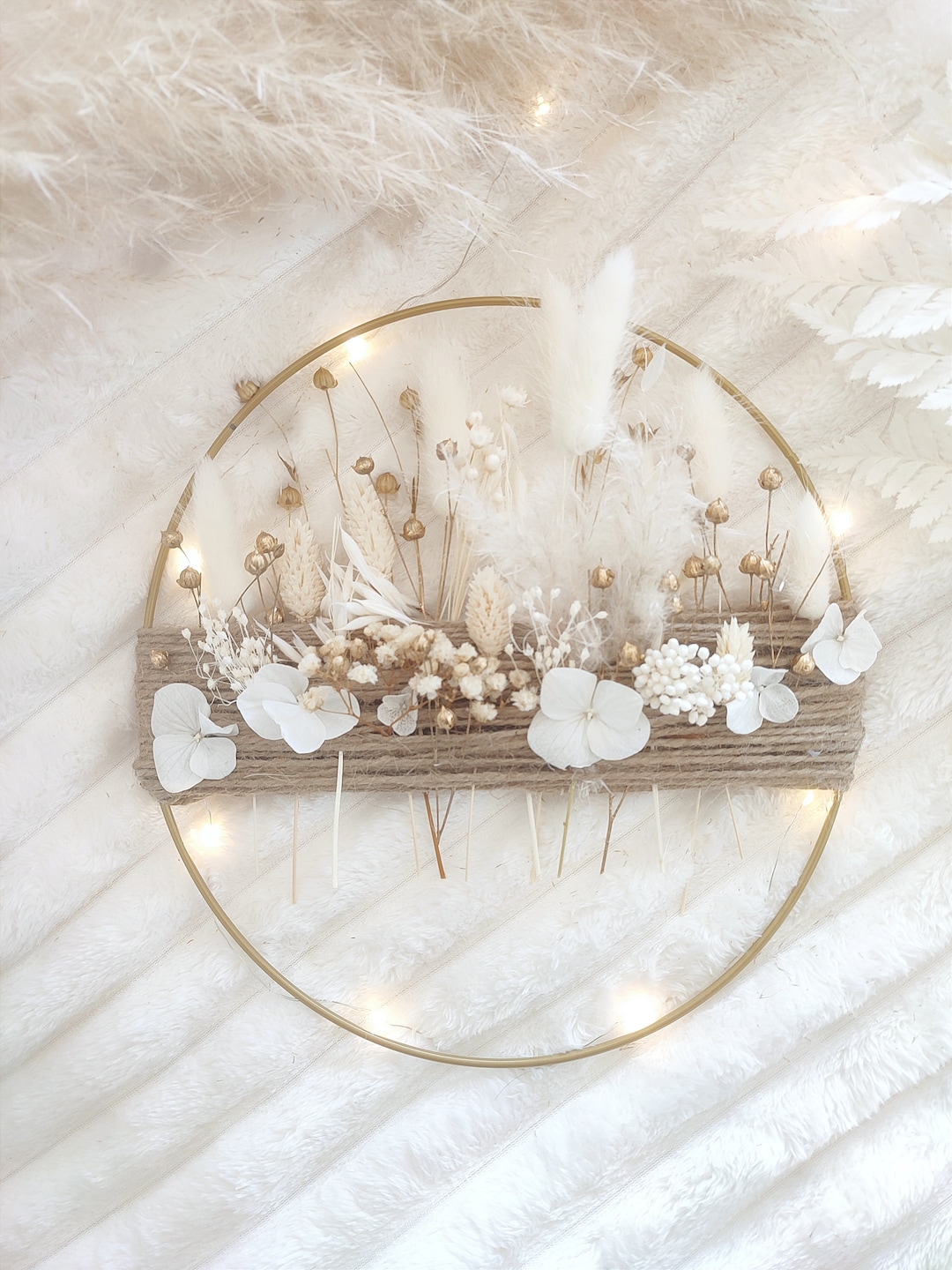 WPAJIRZO Lot de 2 couronnes de fleurs séchées de 26 cm - Couronne de porte en bois avec fleurs séchées de style bohème - Pour porte, fenêtre et mur