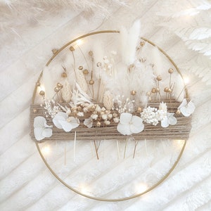 Natural Dried Flower Wreath with Jute Cord, Wall Decor, Metal Ring for Window Decor, Office Decor, Christmas,