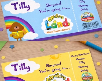 Biglietti regalo a sorpresa personalizzati per Cbeebies Land (download digitale - stampabili)