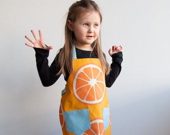 Montessori Toddler Apron With Elastic Neck Strap, Orange Pattern