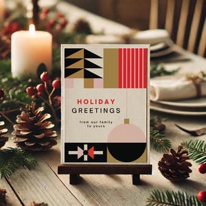 Moderne vakantiegroet digitale kerstkaart | Gepersonaliseerde familiekerstuitnodiging | Ontwerp feestelijke afdrukbare vakantie-uitnodiging