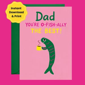 Lustige Vatertags Karte von Tochter | Fisch-Wortspiel-Karte | Papa du bist O-Fish-Ally der Beste | Kaffee Sardine Karte | Vatertagskarte von Her