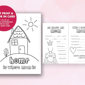 Muttertag druckbare Karte von Kindern - "Zuhause ist, wo Mama ist, alles über Mama druckbare Geschenktag, Sofort-Download, Last-Minute-Muttertag