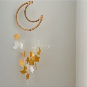 Moon and Star decor / capiz wind chime / nursery mobile / baby room decor / revuuz