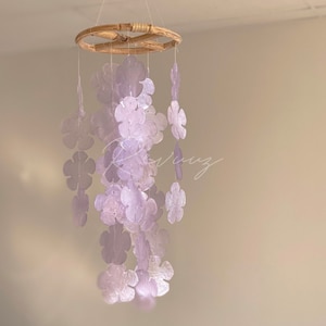 Capiz shell mobile / capiz shell wind chime / Perfect Gift for Her / Valentines Gift / home decor / Revuuz/Cherry blossom Purple