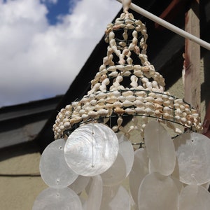 Sea shell beaded Capiz shell wind chime / Garden Decoration / Beach House /European home decor / Perfect Gift for Patio