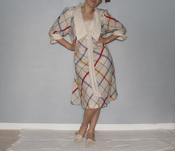 70’s Linen Dress with Oversized Collar and Tie