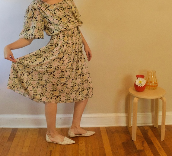 Floral, Flouncy Midi Dress, 1980s