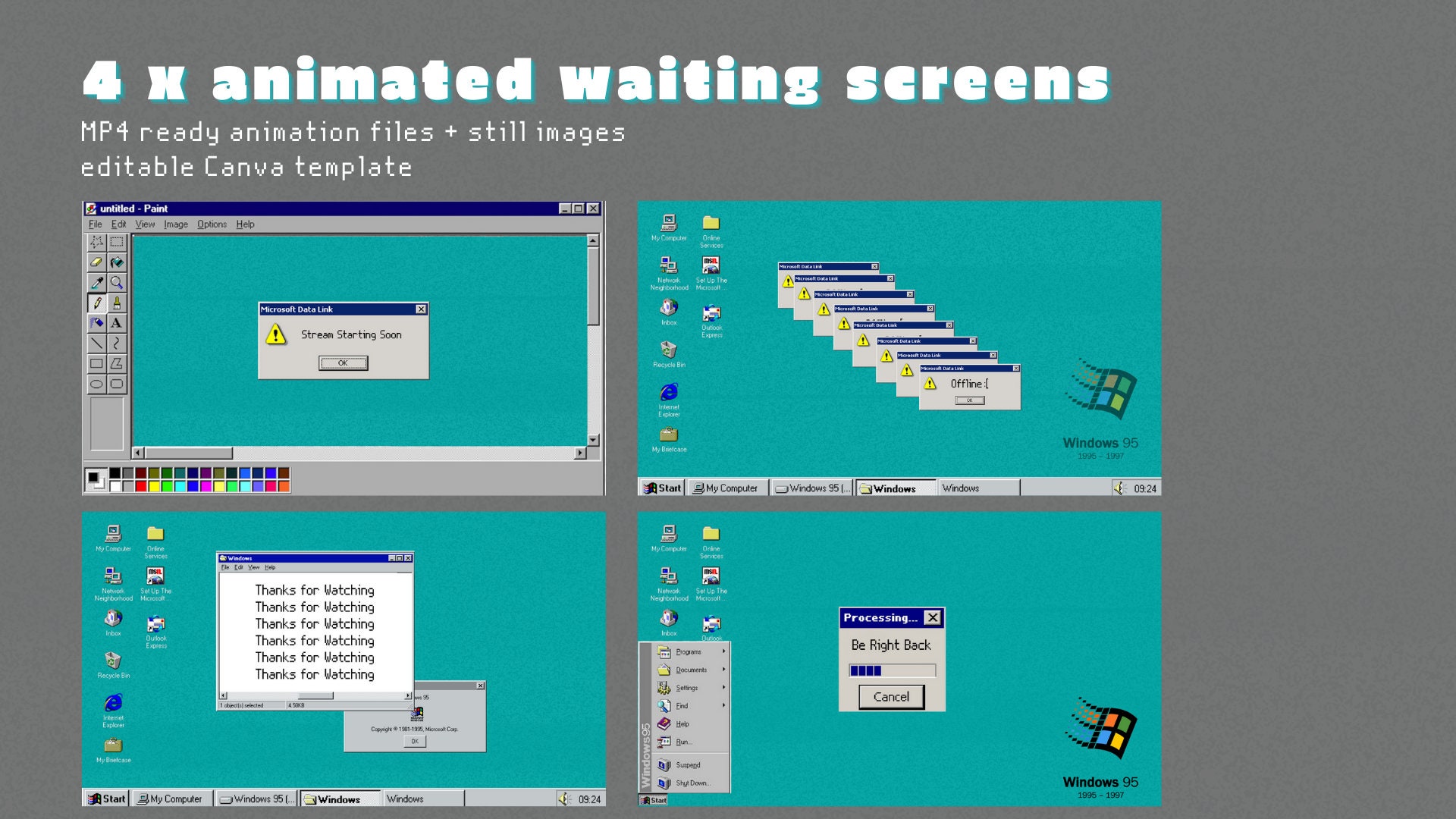 Windows 95 Classic/streaming Graphics Kit Editable Canva Etsy UK