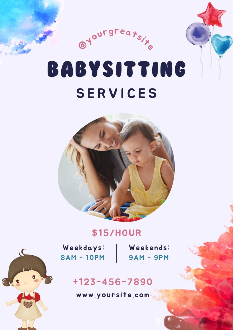 Babysitter Flyer Template, Baby Sitting, Kidsit Flyer Childminder Flyer