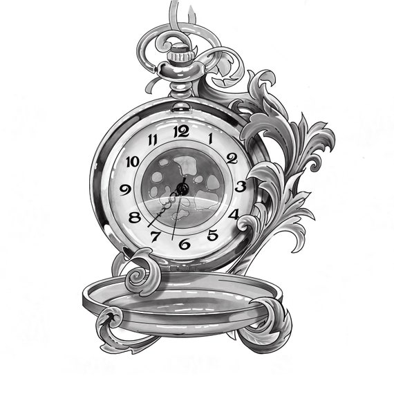 Diseño de tatuajes reloj reloj de monocromo - México