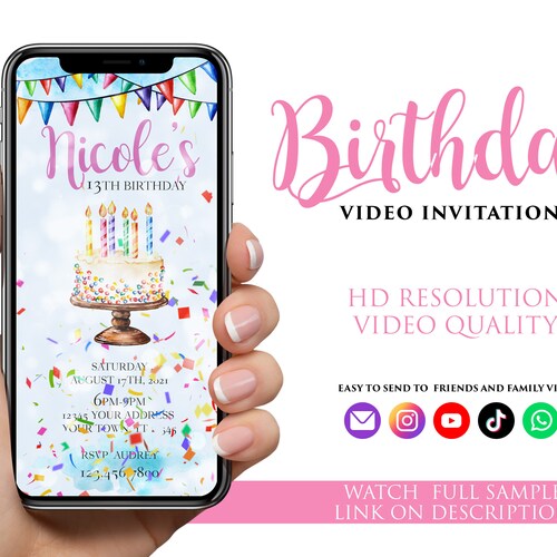Digital Birthday Invitation Animated Video Invitation Etsy