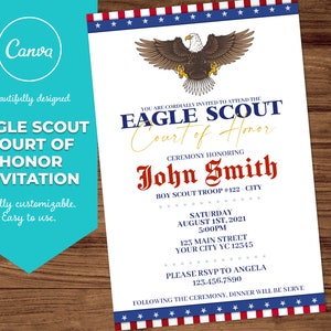 Eagle Scout Court of Honor Invitation Canva Template Custom Printable Eagle Scout Court of Honor Invitation Canva Template Custom Printable