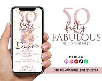 50 & Fabulous Birthday Video Invitation | Animated Digital Invitation