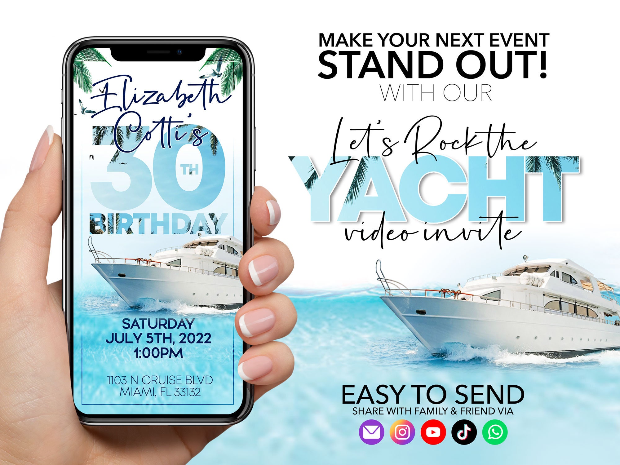 Yacht Party Invite Digital Birthday Invitation Rock the Boat Etsy