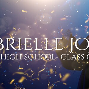 May include: A celebratory graduation announcement with the name "GABRIELLE JONES" in large white letters. The text "DADE HIGH SCHOOL - CLASS OF 2021" is also visible. A graduate in a cap and gown is celebrating with confetti.