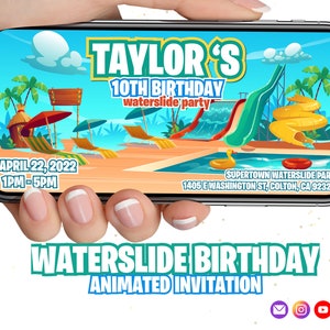 Water Slide Birthday Party  Invitation | Personalized Animated Digital Invite